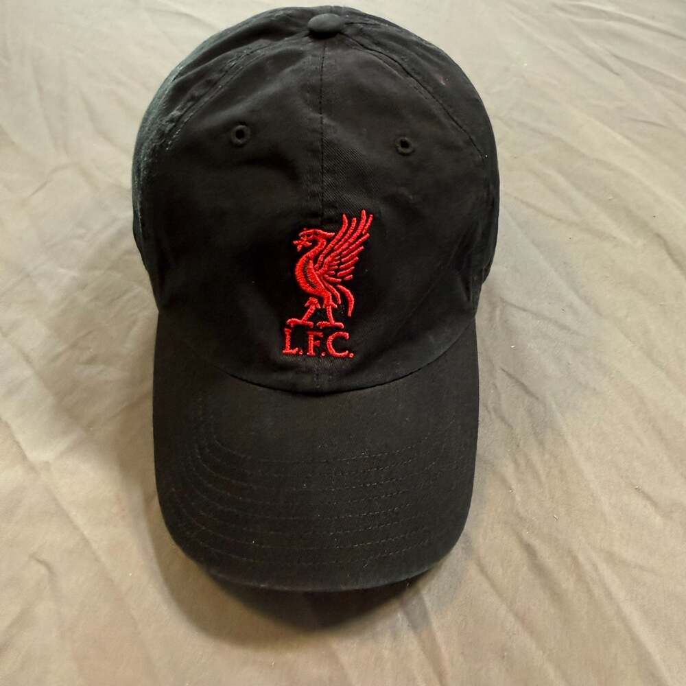 Liverpool FC LFC ’47 Brand Black Adjustable Dad Hat Red Liver Bird Soccer Cap